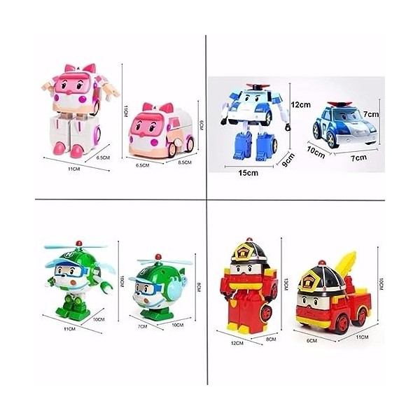 zingking 6 Pièces Jouets Robocar Poli Robot Poli Amber Roy Modèle de Voiture Anime Action Figure Jouets pour Enfants Cadeaux 