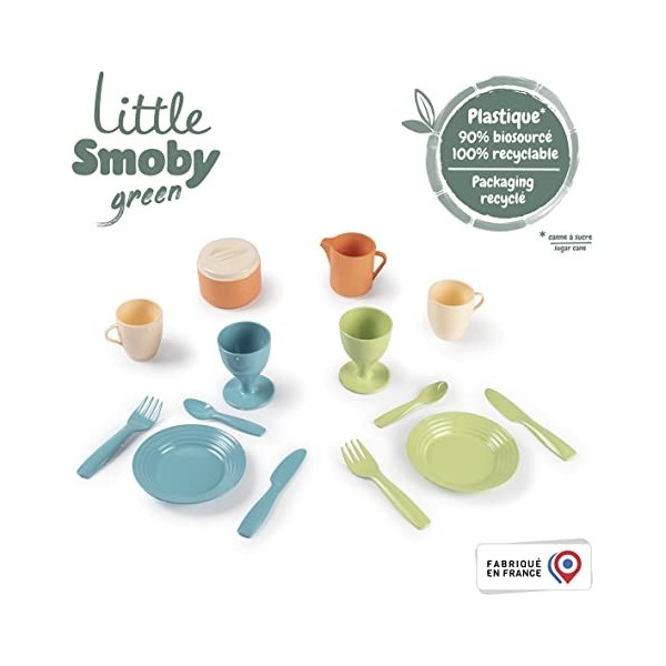 Smoby - Little Green - Dinette - 14 Accessoires - Plastique Biosourcé - Dès 18 Mois - Fabriqué en France - 140606 Multicolore