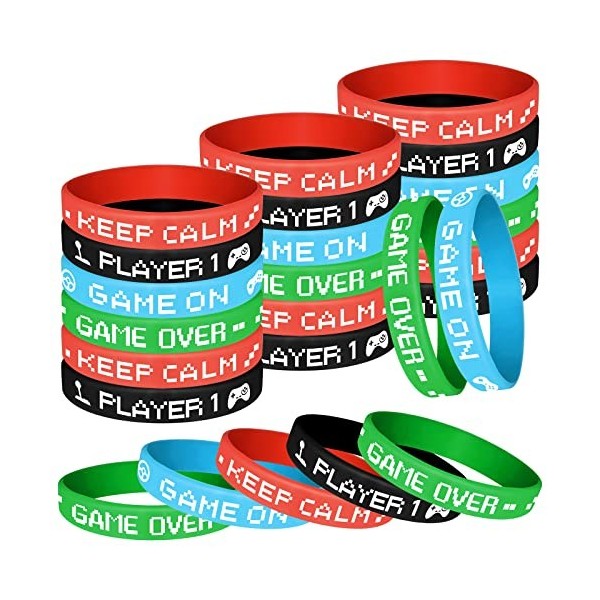 FEPITO 48 Pièces Jeu Vidéo Bracelet en Silicone Bracelets en Caoutchouc Goodie Sacs Fournitures de Remplissage pour les Faveu