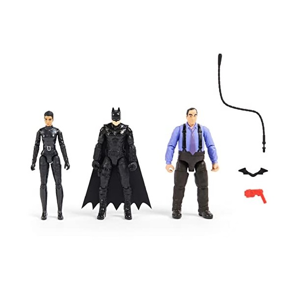 DC Comics, Batman Lot de 3 figurines Batman 10,2 cm, Selina Kyle, le pingouin, 3 accessoires, jouets pour enfants du film Bat