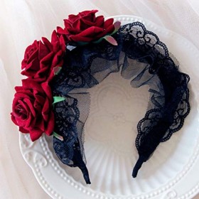 Lurrose Bandeau en dentelle gothique noire en dentelle Jour du cerceau des cheveux morts Bandeau mexicain pour le bandeau Cos