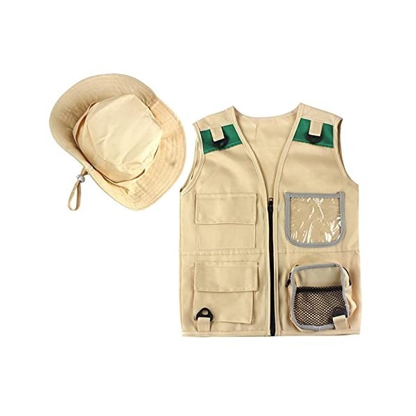 SunniMix Aventure en plein air Kit pour Cargo Enfants Gilet Chapeau Ensemble Confortable et Durable Explorer Costume Jeu de R