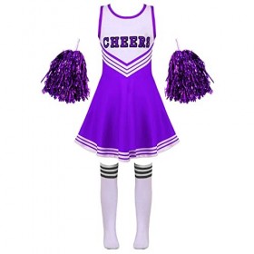 ranrann Enfant Fille Uniforme de Pompom Girl Déguisement Robe avec Pompons Costume Carnaval Halloween Performance 3-16 Ans Ty