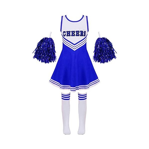 ranrann Enfant Fille Uniforme de Pompom Girl Déguisement Robe avec Pompons Costume Carnaval Halloween Performance 3-16 Ans Ty