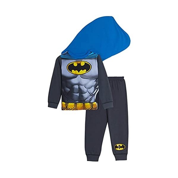 BATMAN Pyjama fantaisie pour enfant avec cape, déguisement pour enfants de 2 à 8 ans, gris, 2-3 ans