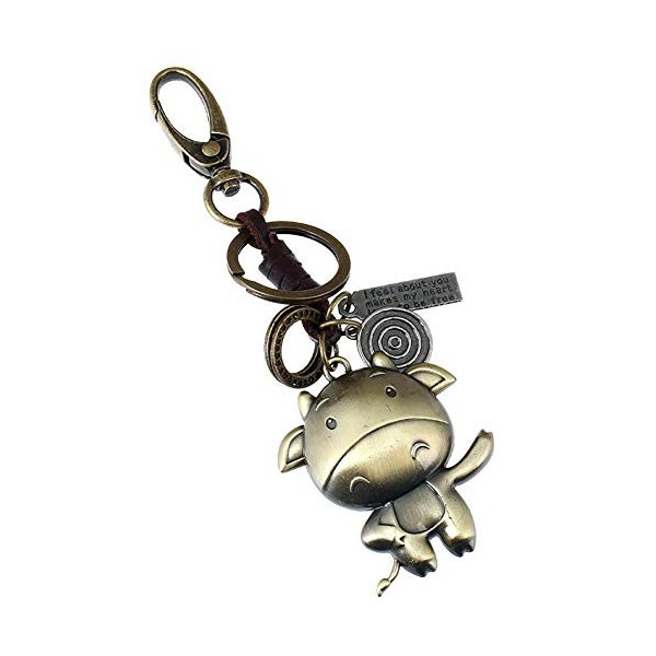 MoGist Porte-clés en forme de cercle animalier en métal avec pendentif en forme de vache.