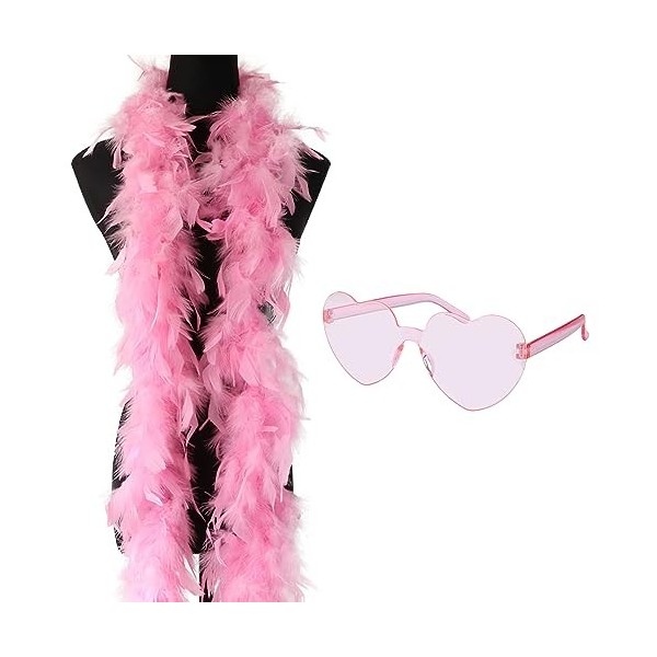 Boa en Plumes de 2M avec Lunettes en Forme de Cœur, Accessoire de Costume pour Carnaval, Boa Style Harry Styles, Époque des A