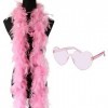 Boa en Plumes de 2M avec Lunettes en Forme de Cœur, Accessoire de Costume pour Carnaval, Boa Style Harry Styles, Époque des A