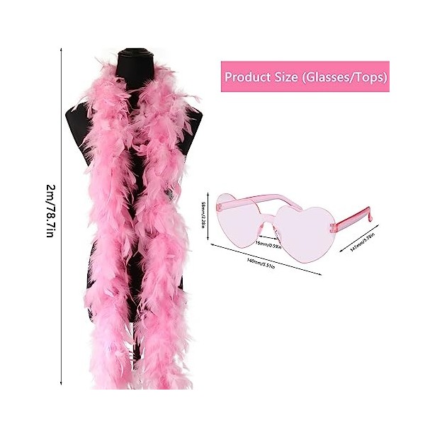 Boa en Plumes de 2M avec Lunettes en Forme de Cœur, Accessoire de Costume pour Carnaval, Boa Style Harry Styles, Époque des A