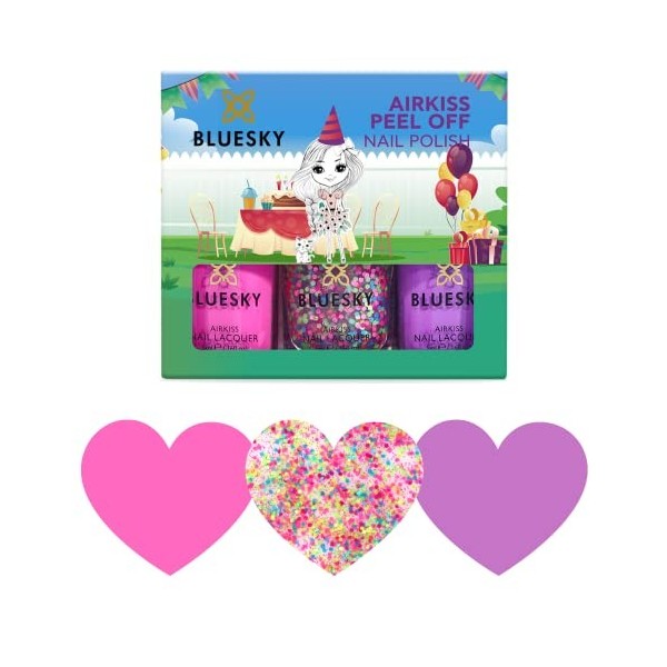 Bluesky Kids Nail Varnish Set - Collection de temps de fête Pink, violet, confettis. Pélé émouvant, basé sur leau, vernis à 