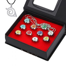 10 PCS Anime Anneaux Anneaux Costume Cosplay Prop Naruto Anneaux Ensemble Cosplay Accessoires avec Collier Bandeau Anime Uchi