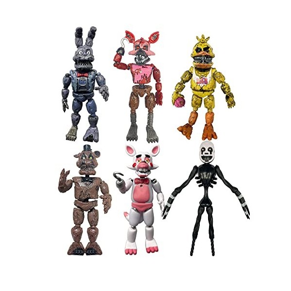 Lot de 5 figurines articulées FNAF Five Nights Game - Figurines de collection - Cadeaux de Noël - Décorations de gâteaux - 14