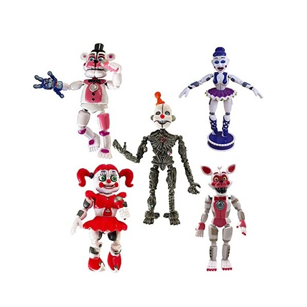 Lot de 5 figurines articulées FNAF Five Nights Game - Figurines de collection - Cadeaux de Noël - Décorations de gâteaux - 14