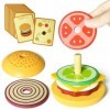 Bois Empilable Hamburger Jouet, Cuisine Enfant en Bois Montessori Jouet Faux Alimentaires Jouet Jeu dimitation Enfant Pain P