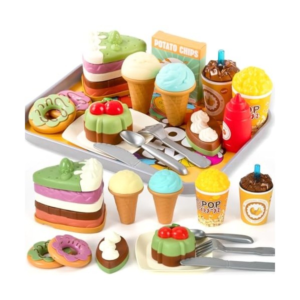 Toyssa Dinette Enfant Jouet Aliment Cuisine avec Gâteau en Couches Crème Glacée Jeu dimitation Cuisine Enfant Jouet Dinette 