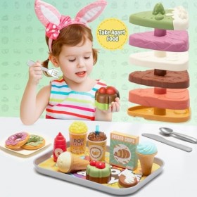 Toyssa Dinette Enfant Jouet Aliment Cuisine avec Gâteau en Couches Crème Glacée Jeu dimitation Cuisine Enfant Jouet Dinette 