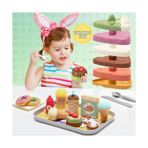 Toyssa Dinette Enfant Jouet Aliment Cuisine avec Gâteau en Couches Crème Glacée Jeu dimitation Cuisine Enfant Jouet Dinette 