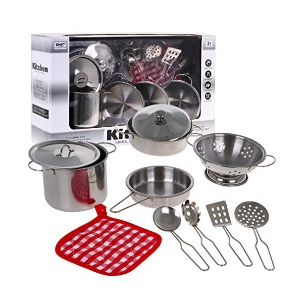 Ramiz Jeu dImitation - Acessoires de Cuisine 11 pièces, Utensiles de Cuisine Enfant, Casseroles et Poêles en Métal