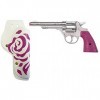 Pistolet Cow Girl métal 22cm + Etui Blanc et Rose - 8 Coups - Jeu dimitation