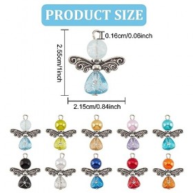 GOMAKERER 40 pièces Breloques Ailes dange, Alliage de Couleur Mélangée Fée Ange Pendentifs Perles de Coeur Acrylique avec Pe