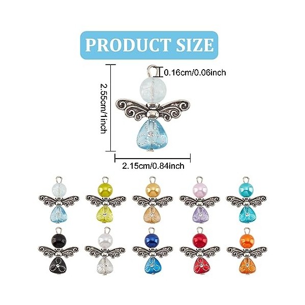 GOMAKERER 40 pièces Breloques Ailes dange, Alliage de Couleur Mélangée Fée Ange Pendentifs Perles de Coeur Acrylique avec Pe