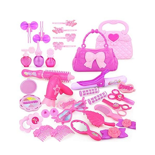 Ensemble de jouets pour petite princesse filles de maquillage de jeu de  rôle - Kit de jouets de salon de beauté avec étui transport