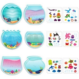 CY2SIDE Lot de 12 autocollants animaux marins dété pour enfants, faites une scène dautocollants marins avec des requins et 