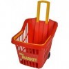 Jouets Chariot Panier a roulettes supermarché Enfant - Hauteur poignée 54 cm - Coloris Rouge dimitation Enfant - Course - ep