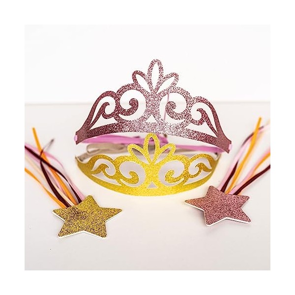 Papierdrachen 4 couronnes en carton et 4 baguettes magiques - thème princesse - magnifique set pour se déguiser - idéal pour 