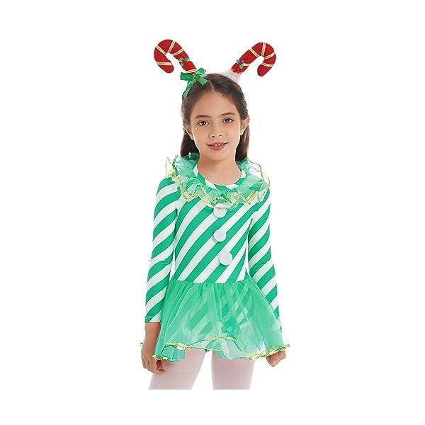 dPois Enfant Fille Lutin Robe Noël Déguisement Elfe Costume Carnaval Halloween Cosplay Elf Chapeau Lutin Tenue Jeu de Rôle Tu