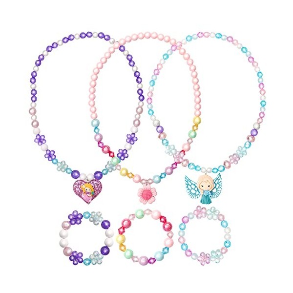 Ensemble de bijoux pour filles avec collier coloré et bracelet de princesse extensible pour déguisement, jeu de simulation