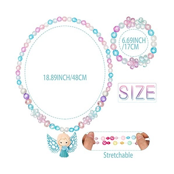 Ensemble de bijoux pour filles avec collier coloré et bracelet de princesse extensible pour déguisement, jeu de simulation