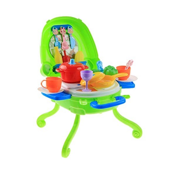 Tubayia Cuisine Jeu de rôle Jeu de jeu avec mallette de rangement pour enfants Jouet éducatif Cadeau Vert 