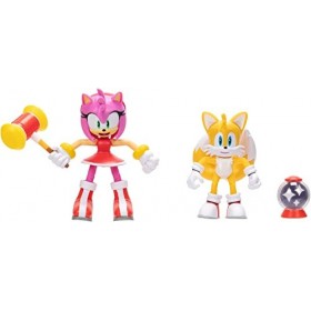 Sonic The Hedgehog Pack 2 Figurines Amy et Tails Articulés 10 cm et Accessoires