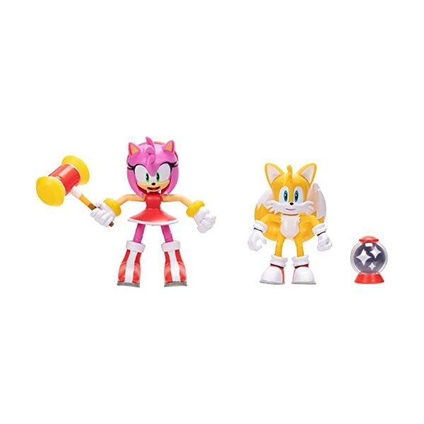 Sonic The Hedgehog Pack 2 Figurines Amy et Tails Articulés 10 cm et Accessoires