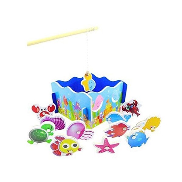 Mayco Bell Jouets éducatifs pour bébé Jouets de pêche en Bois magnétique en Bois Set de Poissons Jeu de pêche éducatifs pour 