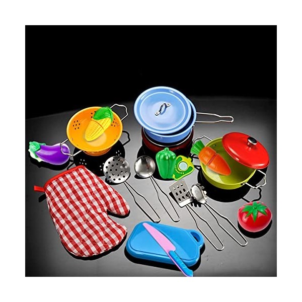 ZCOINS Jeu de Cuisine pour Enfant, Accessoires de Cuisine en Acier coloré casseroles de Jeu en, ustensiles Cuisine Enfant 11 