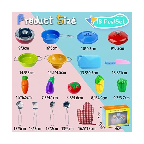 ZCOINS Jeu de Cuisine pour Enfant, Accessoires de Cuisine en Acier coloré casseroles de Jeu en, ustensiles Cuisine Enfant 11 