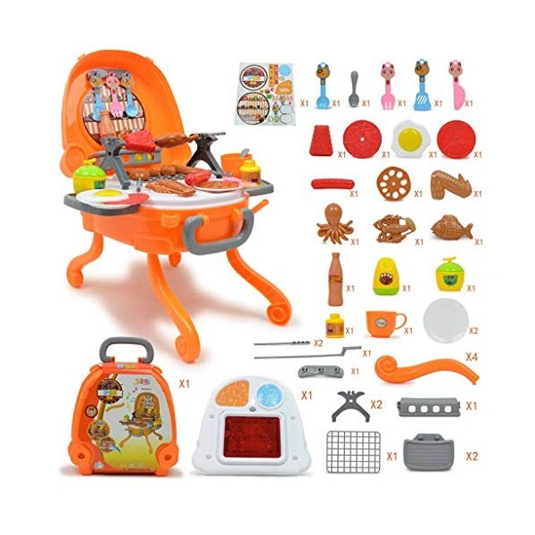 Backbayia 40pcs Barbecue Cuisine Kits Jeux DImitation Cuisine Pretend Play Nourriture pour Enfant Jeu de Rôle