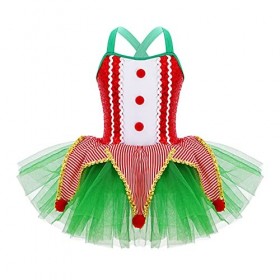 dPois Enfant Fille Lutin Robe Noël Déguisement Elfe Costume Carnaval Halloween Cosplay Elf Chapeau Lutin Tenue Jeu de Rôle Tu