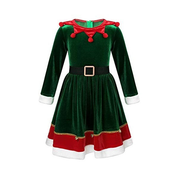 Oyolan Enfant Fille Déguisement Lutin de Noël Robe Velours/Paillette Costume Noël Tenue Cosplay Mère Noël Spectacle 3-14 Ans 