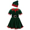 Oyolan Enfant Fille Déguisement Lutin de Noël Robe Velours/Paillette Costume Noël Tenue Cosplay Mère Noël Spectacle 3-14 Ans 