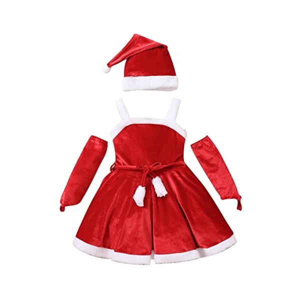 Oyolan Enfant Fille Déguisement Lutin de Noël Robe Velours/Paillette Costume Noël Tenue Cosplay Mère Noël Spectacle 3-14 Ans 