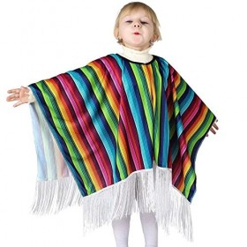vepoty Enfants mexicain Serape Poncho Costume arc-en-ciel rayé mexicain Costume jeu de rôle Costume Cinco De Mayo mexicain Fi