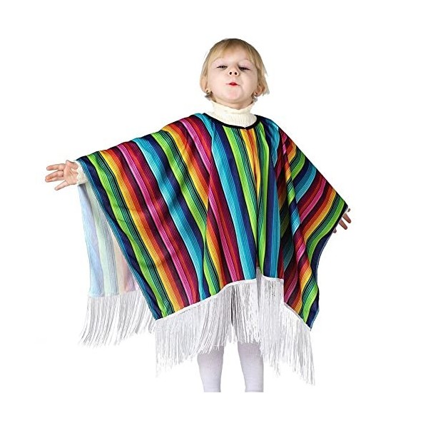 vepoty Enfants mexicain Serape Poncho Costume arc-en-ciel rayé mexicain Costume jeu de rôle Costume Cinco De Mayo mexicain Fi