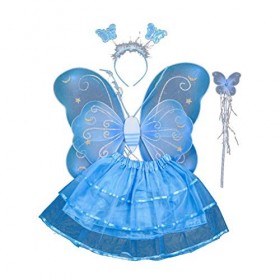 Amosfun Filles Ailes De Fées Papillon Costume Ensemble Illuminez Costume De Partie Set avec Ailes Baguette Tutu Halo pour Hab