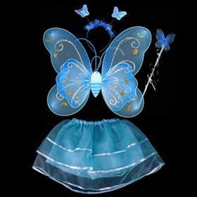 Amosfun Filles Ailes De Fées Papillon Costume Ensemble Illuminez Costume De Partie Set avec Ailes Baguette Tutu Halo pour Hab