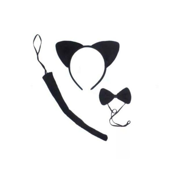 Costume danimal avec oreilles et nœud papillon, bandeau, jeu décole, costume de théâtre, déguisement de chat noir
