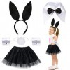 Fennoral 6pcs Costume de Lapin pour Enfants Costume de Lapin Noir Costume de Lapin de Pâques - Bandeau de Lapin Tulle Tutu Co