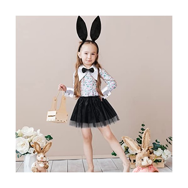 Fennoral 6pcs Costume de Lapin pour Enfants Costume de Lapin Noir Costume de Lapin de Pâques - Bandeau de Lapin Tulle Tutu Co